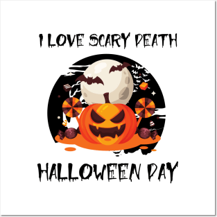 i love scary death halloween day - pumpkin and bats Posters and Art